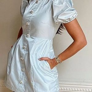 Danielle Bernstein Puff-Sleeve Mint Blue Dress